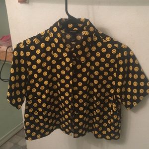 Smiley Face Forever 21 Button Up Shirt